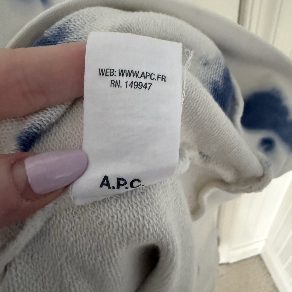 A.P.C. Men's Victor Tie Dye Hoodie White/Indigo Blue Size XL 100% Cotton - Picture 6 of 7